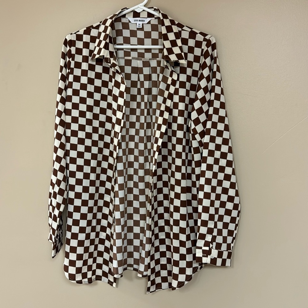 Steve Madden button up size M, brown and cream checkers, light feel